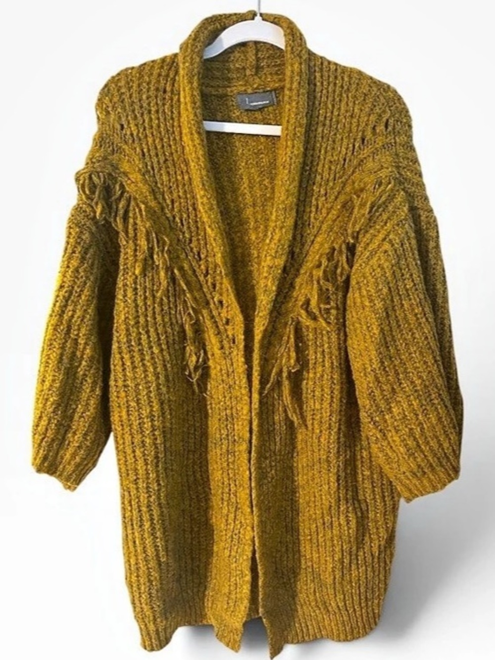 Anthropologie Stevie Fringed Knit Kimono Yellow Cardigan os